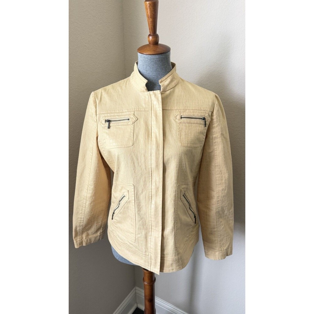 Chico’s Women's Size 1 (M/8) Golden Gleam Yellow Texture Becker Raffia Jacket